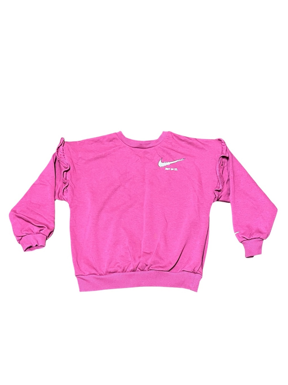Nike Girl’s Vibrant Pink Ruffle Sleeve Crewneck Sweatshirt Size 6